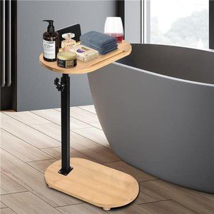 Bamboo Bathtub Tray Table with Adjustable Height  Wine Glass Phone Holder